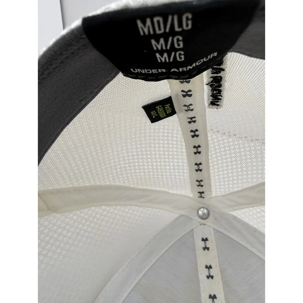 Under Armour Golf Trucker Hat Grey Striped Mesh Back Blue Logo Baseball Cap - Picture 9 of 12
